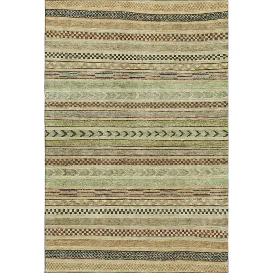 Beige Taupe And Brown Striped Washable Area Rug With UV Protection Photo 1