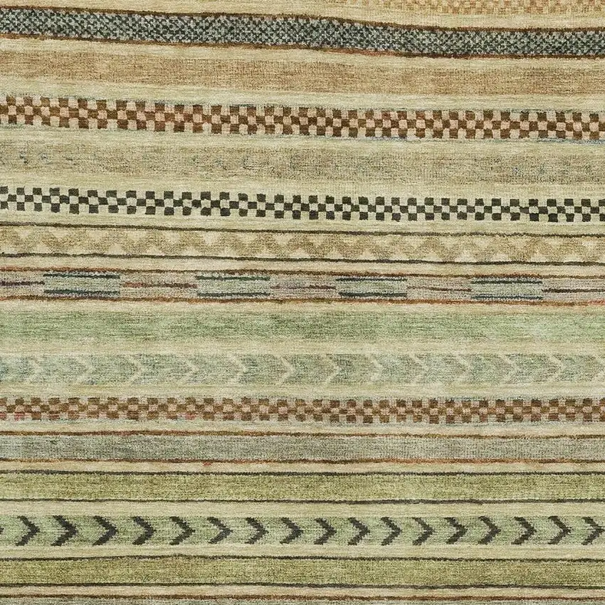 Beige Taupe And Brown Striped Washable Area Rug With UV Protection Photo 2