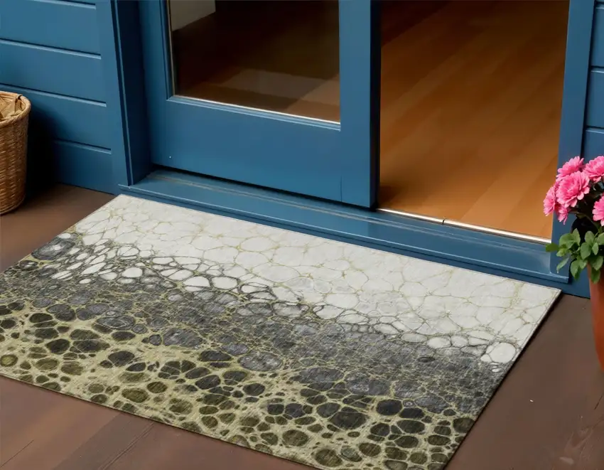Beige Taupe And Chocolate Abstract Washable Indoor Outdoor Area Rug Photo 1
