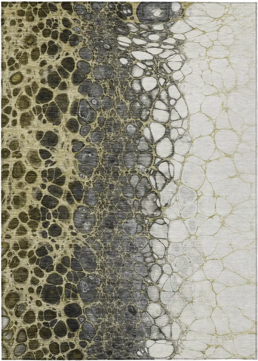 Beige Taupe And Chocolate Abstract Washable Indoor Outdoor Area Rug Photo 1