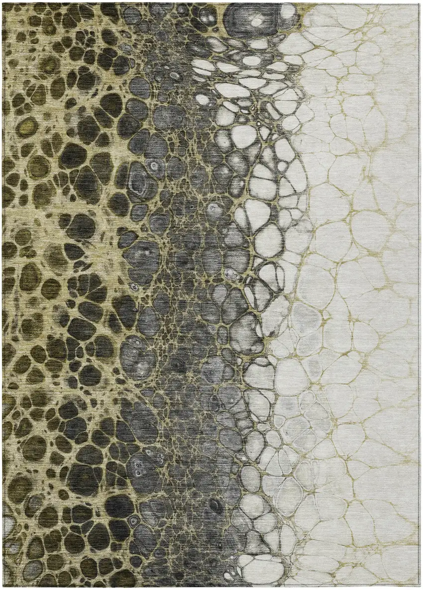 Beige Taupe And Chocolate Abstract Washable Indoor Outdoor Area Rug Photo 2