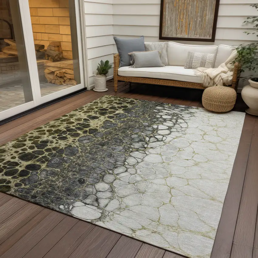 Beige Taupe And Chocolate Abstract Washable Indoor Outdoor Area Rug Photo 8