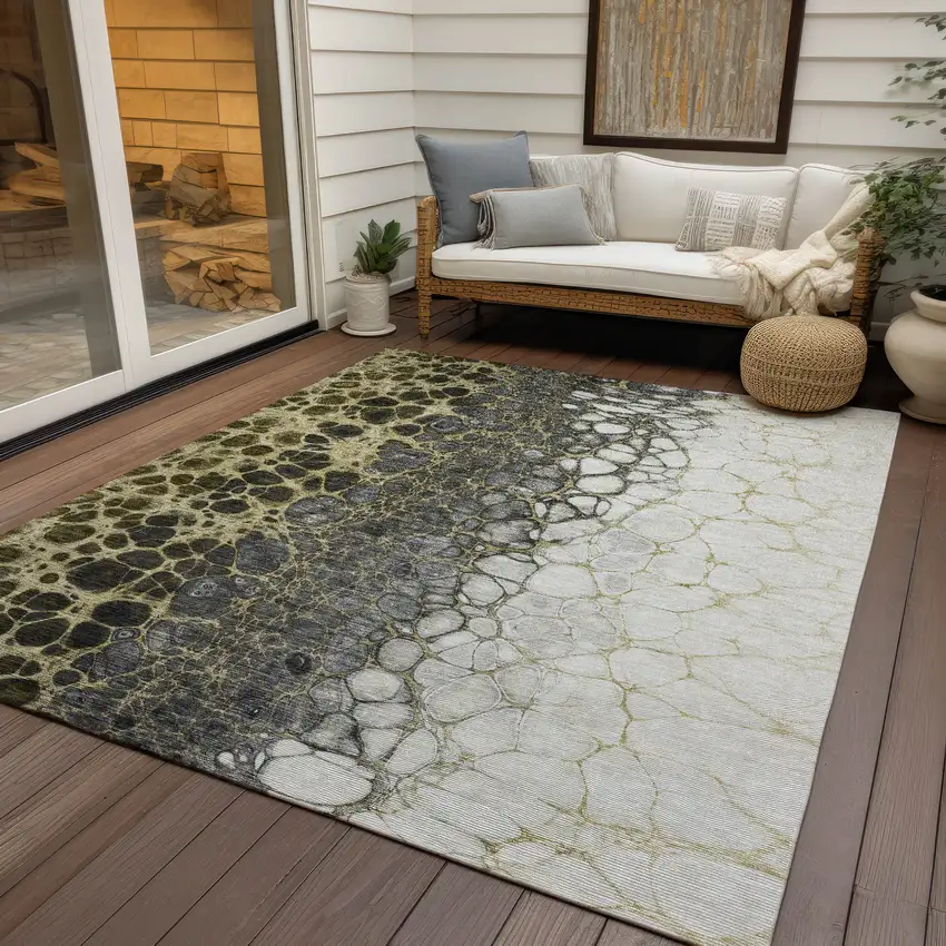 Beige Taupe And Chocolate Abstract Washable Indoor Outdoor Area Rug Photo 8