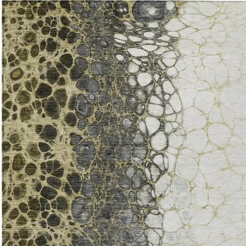 Beige Taupe And Chocolate Abstract Washable Indoor Outdoor Area Rug Photo 6