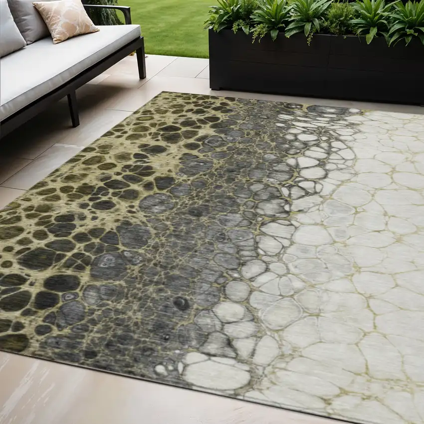 Beige Taupe And Chocolate Abstract Washable Indoor Outdoor Area Rug Photo 1
