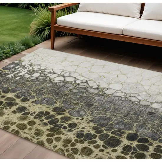Beige Taupe And Chocolate Abstract Washable Indoor Outdoor Area Rug Photo 1