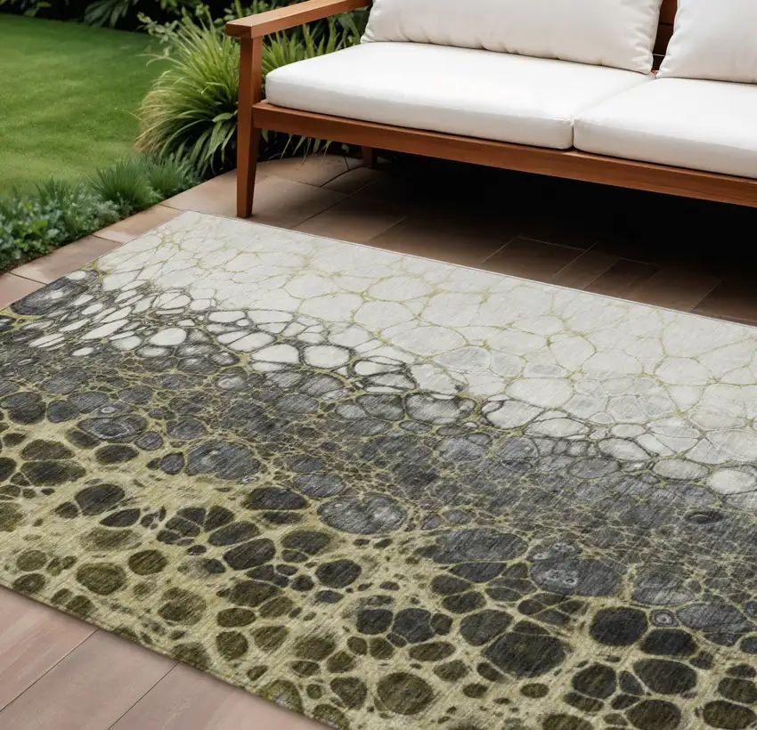 Beige Taupe And Chocolate Abstract Washable Indoor Outdoor Area Rug Photo 1