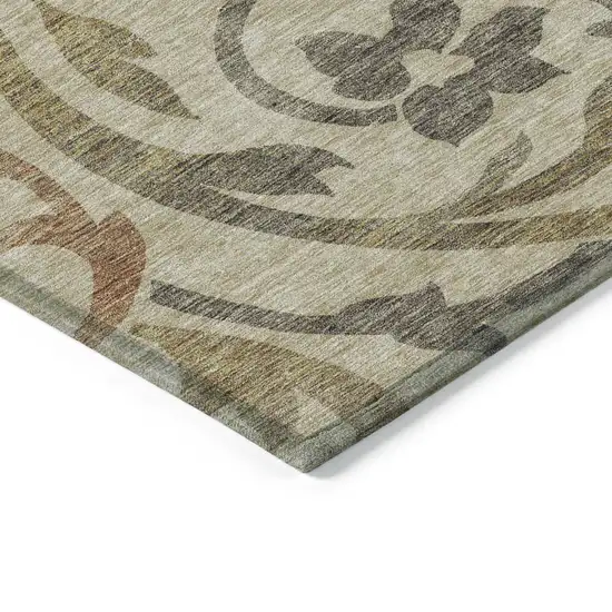 Beige Taupe And Copper Floral Washable Indoor Outdoor Area Rug Photo 3
