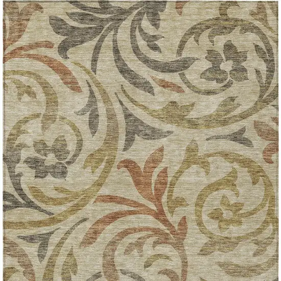 Beige Taupe And Copper Floral Washable Indoor Outdoor Area Rug Photo 5