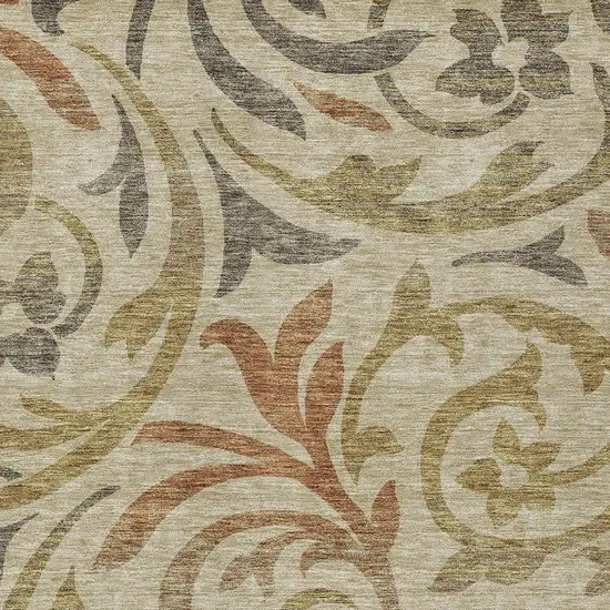 Beige Taupe And Copper Floral Washable Indoor Outdoor Area Rug Photo 4