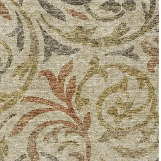 Beige Taupe And Copper Floral Washable Indoor Outdoor Area Rug Photo 4