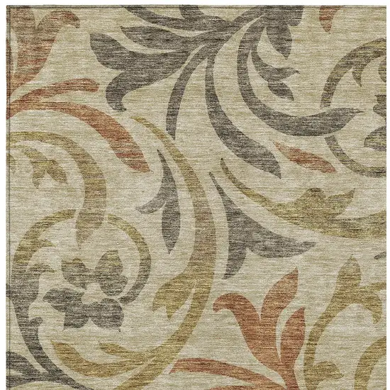 Beige Taupe And Copper Floral Washable Indoor Outdoor Area Rug Photo 4