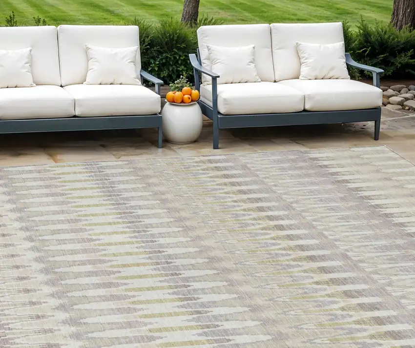 Beige Taupe And Gold Southwestern Washable Indoor Outdoor Area Rug Photo 1