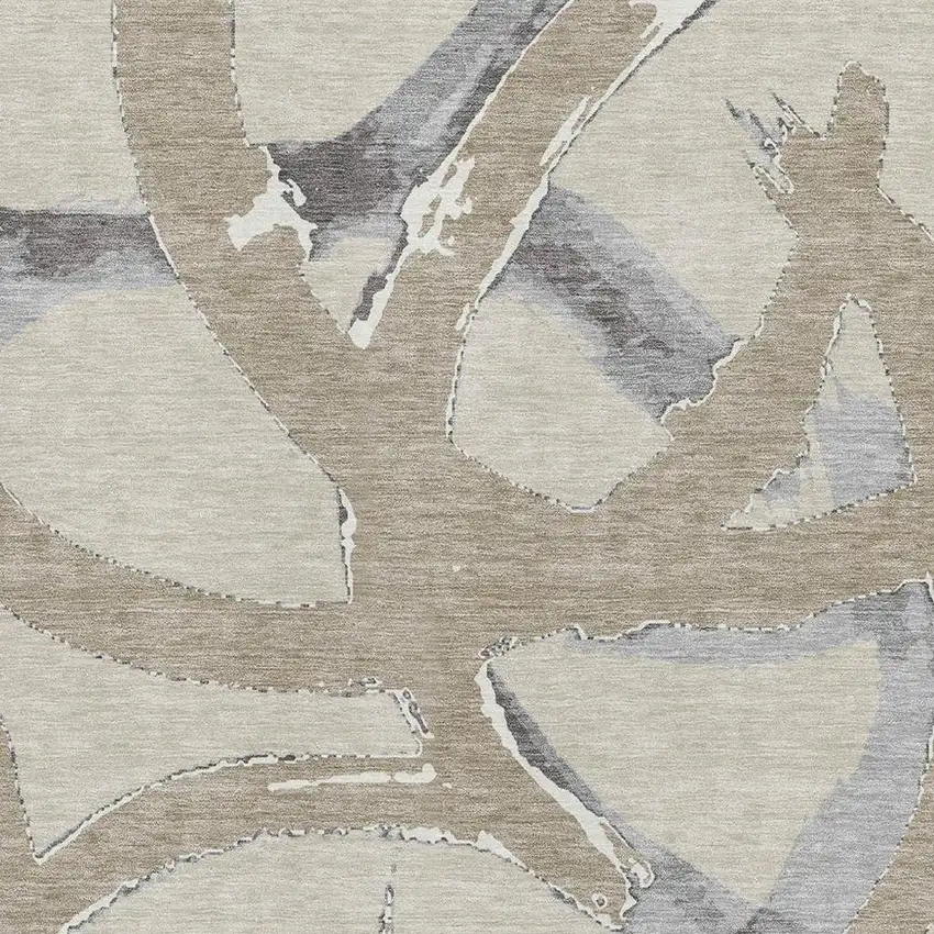 Beige Taupe And Gray Abstract Washable Area Rug With UV Protection Photo 3