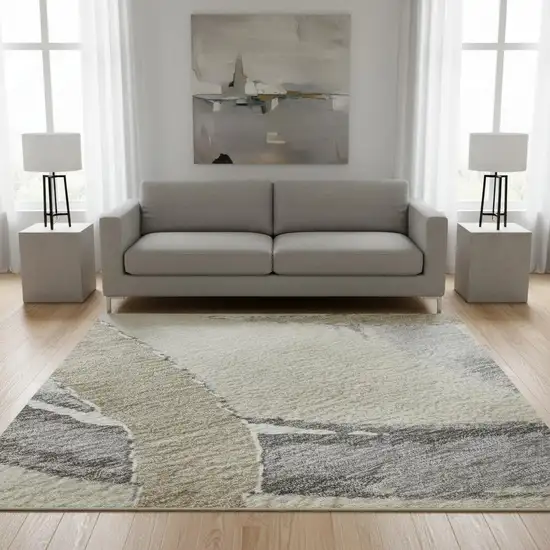 Beige Taupe And Gray Abstract Washable Area Rug With UV Protection Photo 2