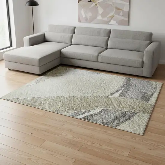 Beige Taupe And Gray Abstract Washable Area Rug With UV Protection Photo 2