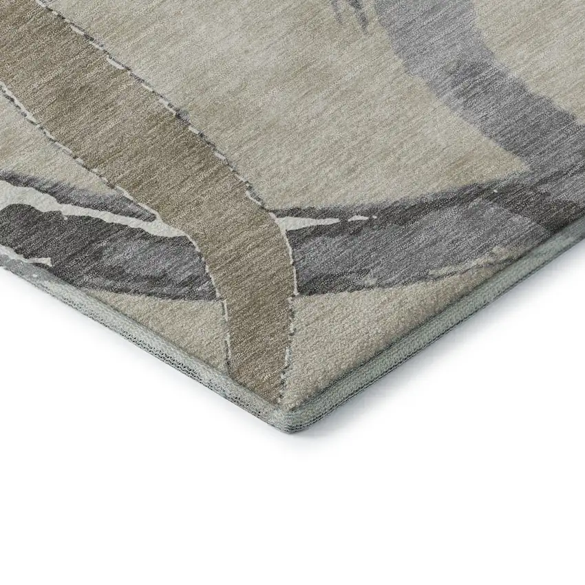 Beige Taupe And Gray Abstract Washable Area Rug With UV Protection Photo 7