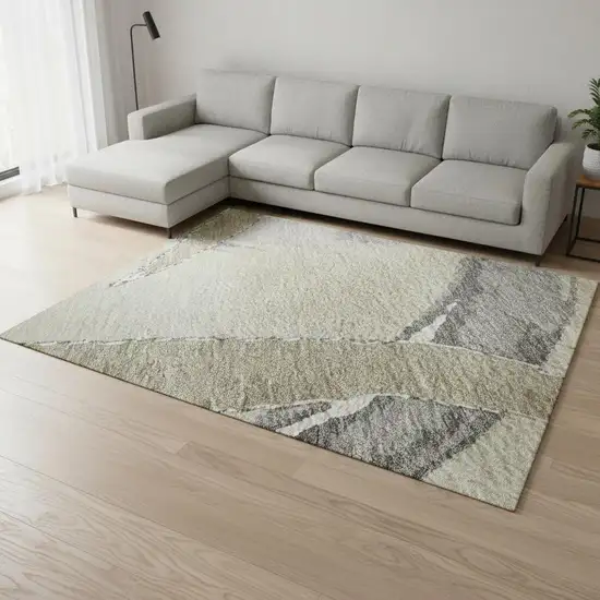 Beige Taupe And Gray Abstract Washable Area Rug With UV Protection Photo 2