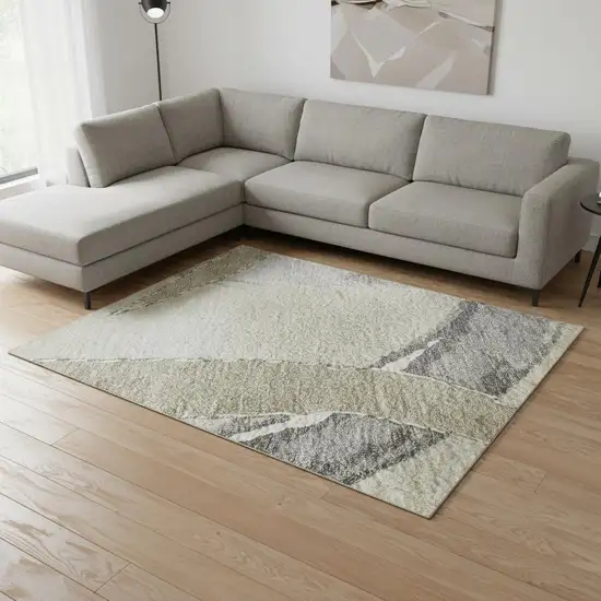 Beige Taupe And Gray Abstract Washable Area Rug With UV Protection Photo 2