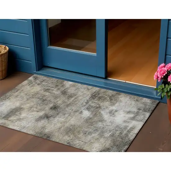 Beige Taupe And Gray Abstract Washable Indoor Outdoor Area Rug Photo 1