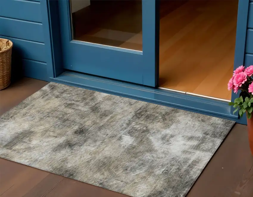 Beige Taupe And Gray Abstract Washable Indoor Outdoor Area Rug Photo 1
