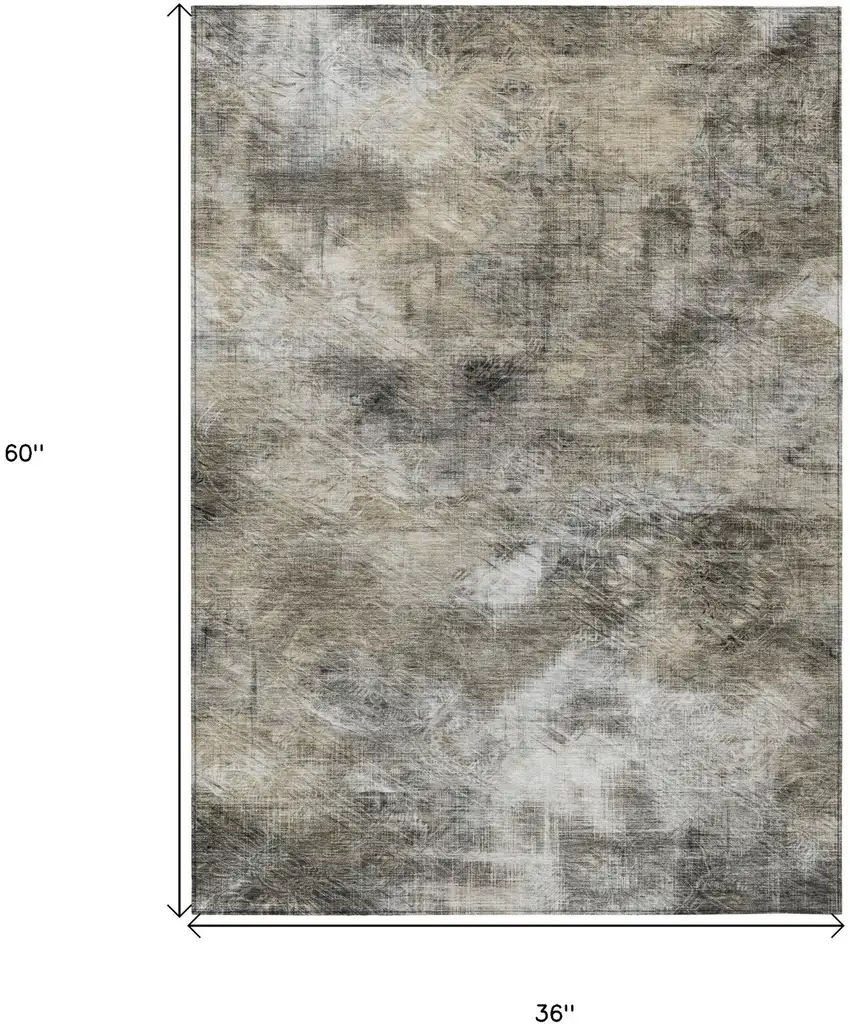 Beige Taupe And Gray Abstract Washable Indoor Outdoor Area Rug Photo 3