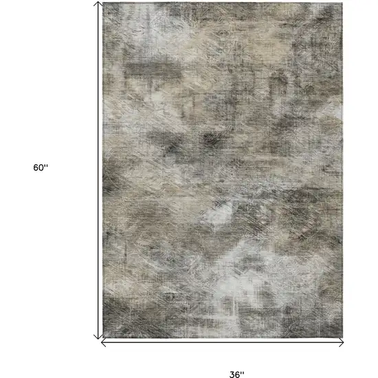 Beige Taupe And Gray Abstract Washable Indoor Outdoor Area Rug Photo 3