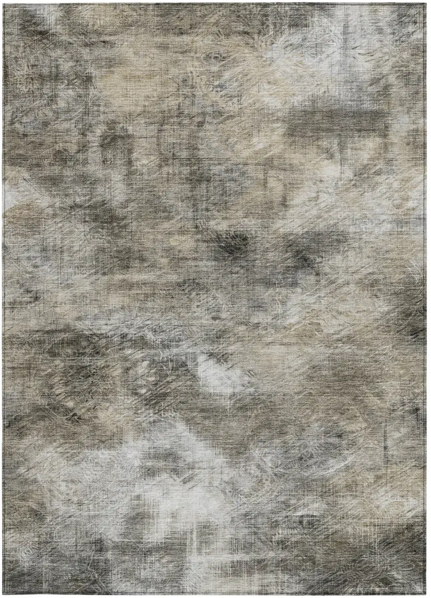 Beige Taupe And Gray Abstract Washable Indoor Outdoor Area Rug Photo 5