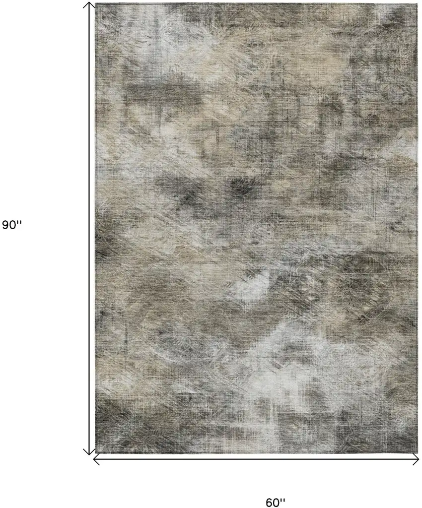 Beige Taupe And Gray Abstract Washable Indoor Outdoor Area Rug Photo 3