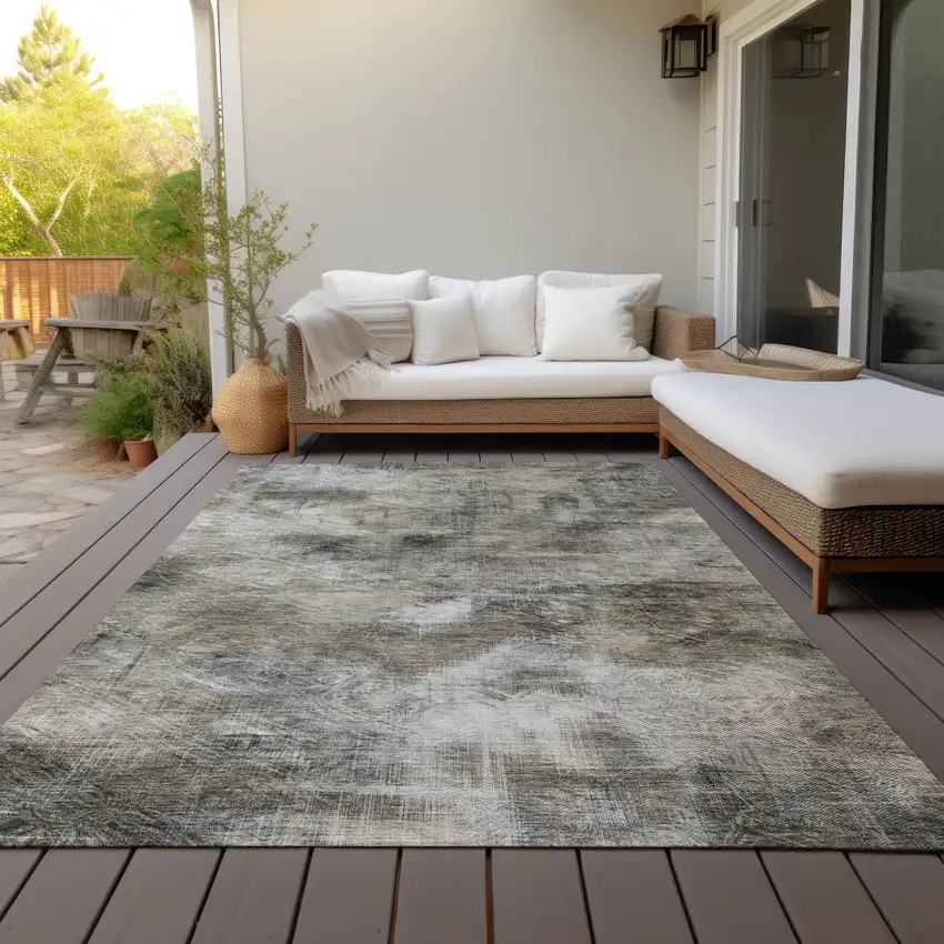 Beige Taupe And Gray Abstract Washable Indoor Outdoor Area Rug Photo 6