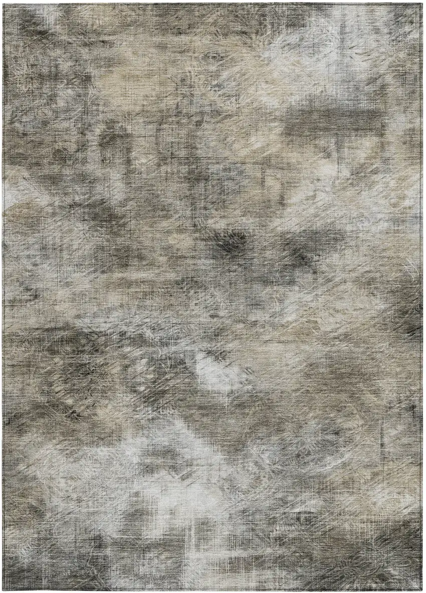 Beige Taupe And Gray Abstract Washable Indoor Outdoor Area Rug Photo 5