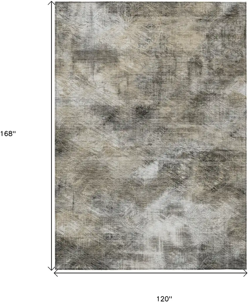 Beige Taupe And Gray Abstract Washable Indoor Outdoor Area Rug Photo 3