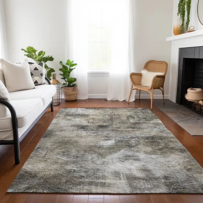 Beige Taupe And Gray Abstract Washable Indoor Outdoor Area Rug Photo 8