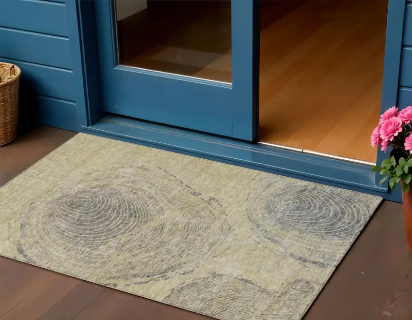 Beige Taupe And Gray Abstract Washable Indoor Outdoor Area Rug Photo 1