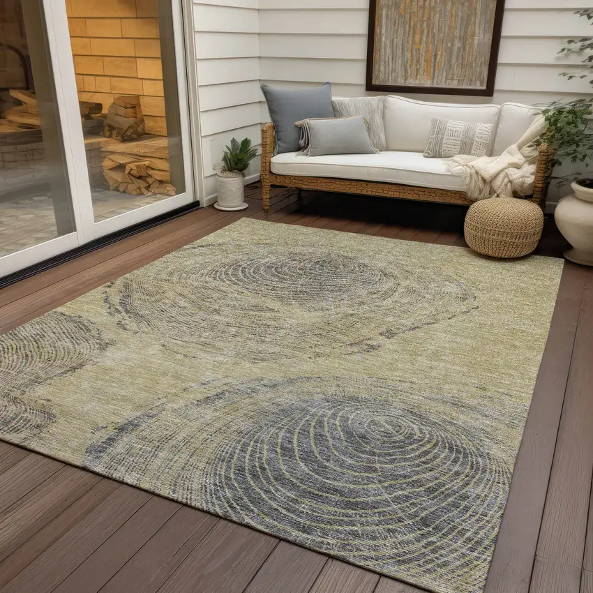 Beige Taupe And Gray Abstract Washable Indoor Outdoor Area Rug Photo 6