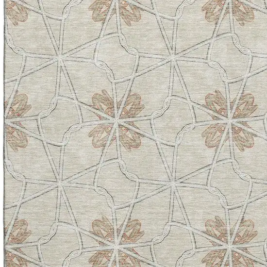 Beige Taupe And Gray Geometric Washable Area Rug With UV Protection Photo 2