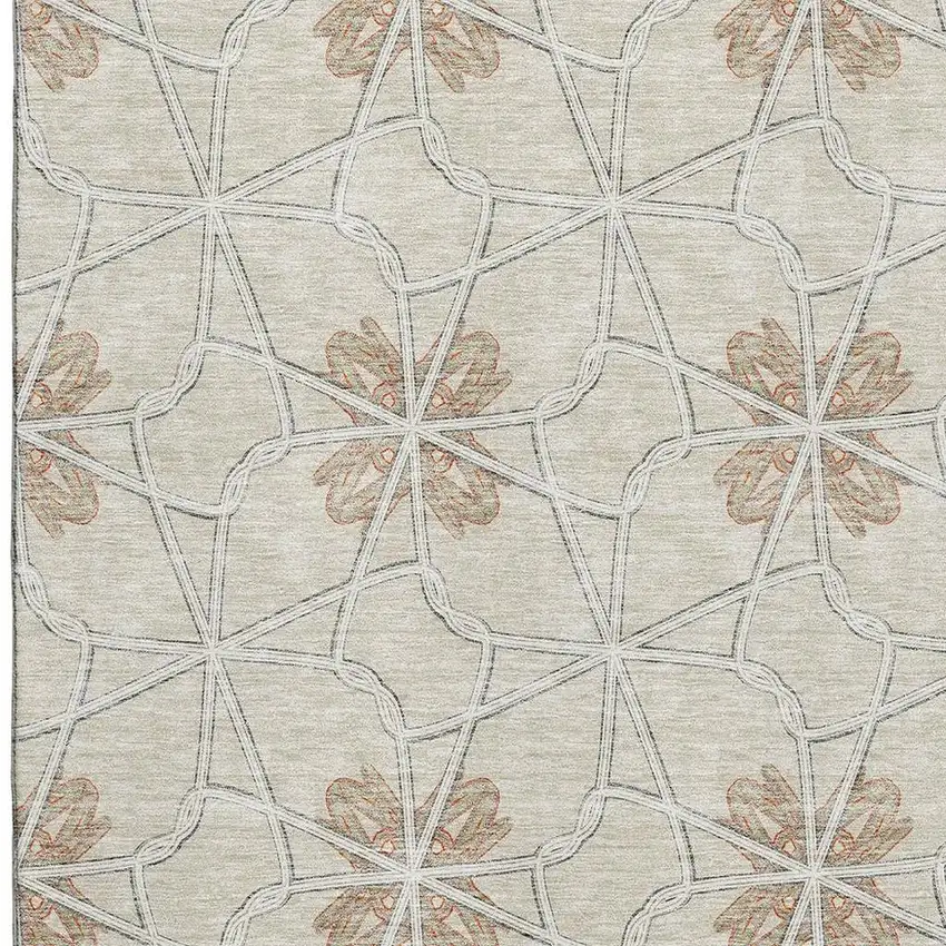 Beige Taupe And Gray Geometric Washable Area Rug With UV Protection Photo 2