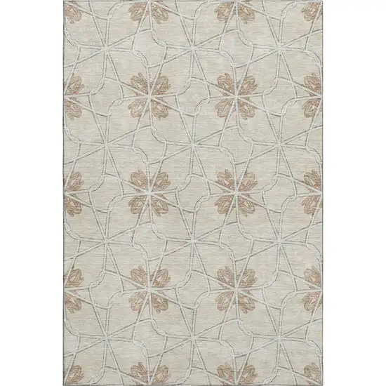 Beige Taupe And Gray Geometric Washable Area Rug With UV Protection Photo 1