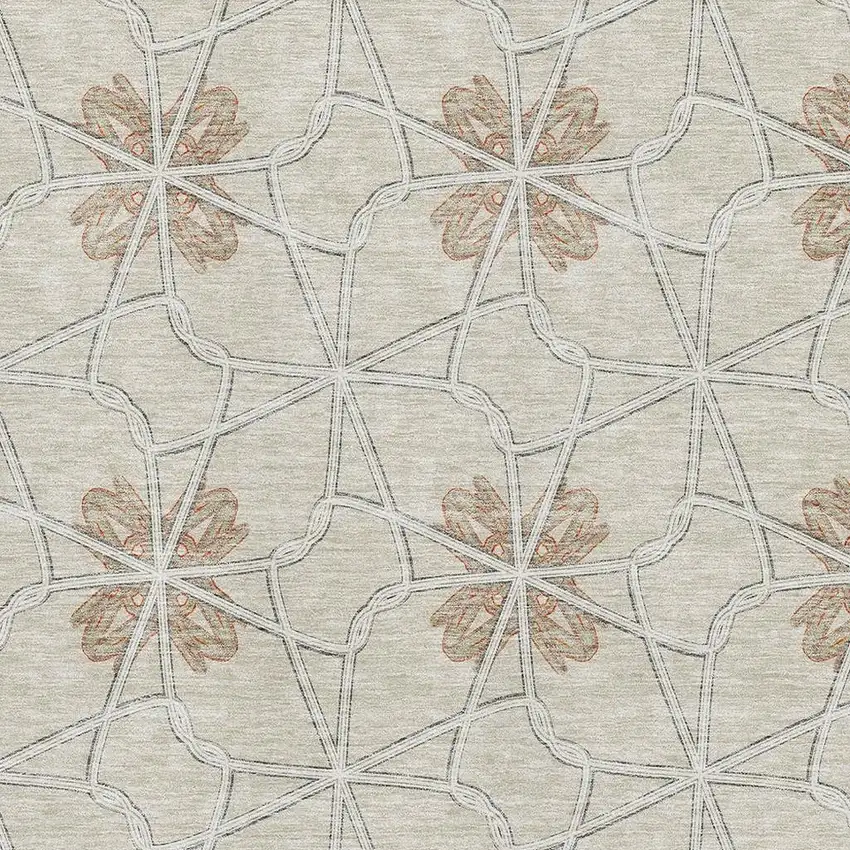 Beige Taupe And Gray Geometric Washable Area Rug With UV Protection Photo 2