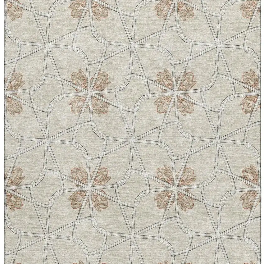 Beige Taupe And Gray Geometric Washable Area Rug With UV Protection Photo 3