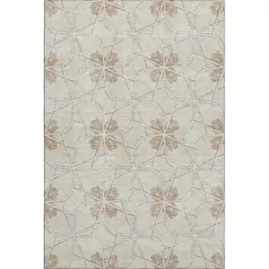 Photo of Beige Taupe And Gray Geometric Washable Area Rug With UV Protection