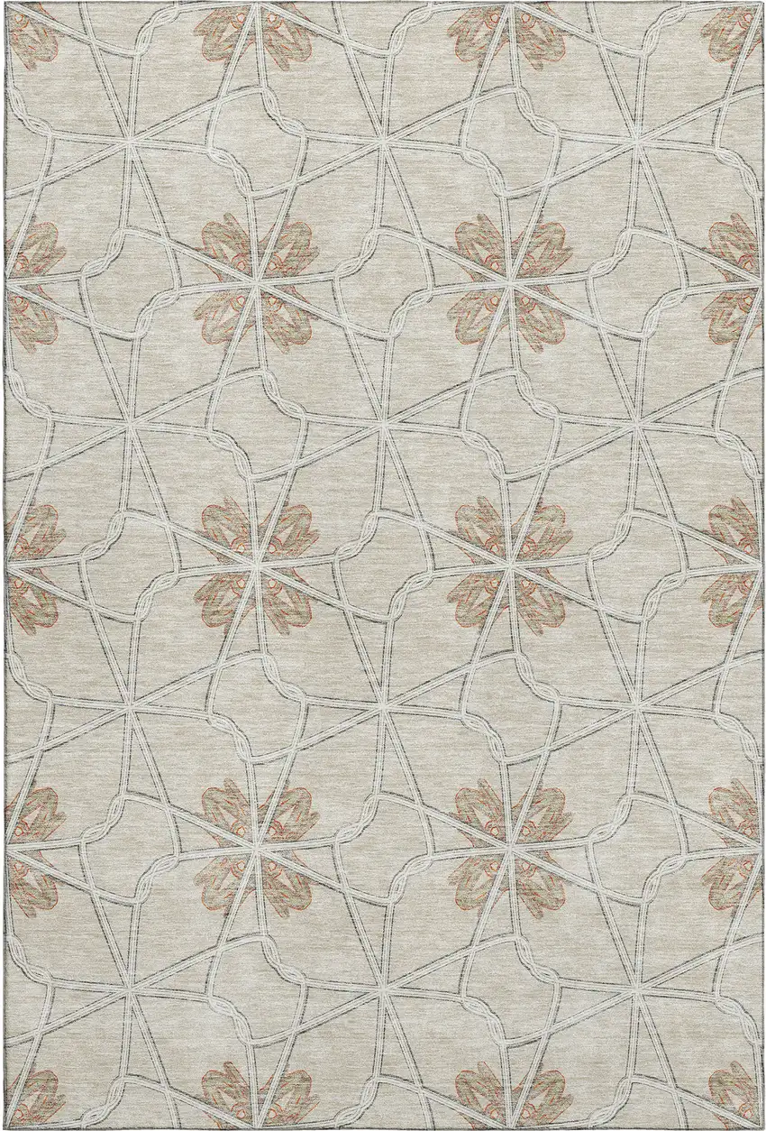 Beige Taupe And Gray Geometric Washable Area Rug With UV Protection Photo 1