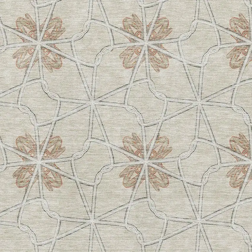 Beige Taupe And Gray Geometric Washable Area Rug With UV Protection Photo 2