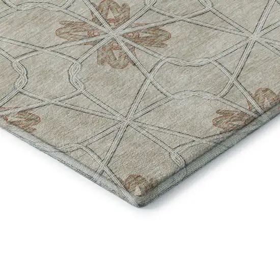 Beige Taupe And Gray Geometric Washable Area Rug With UV Protection Photo 7