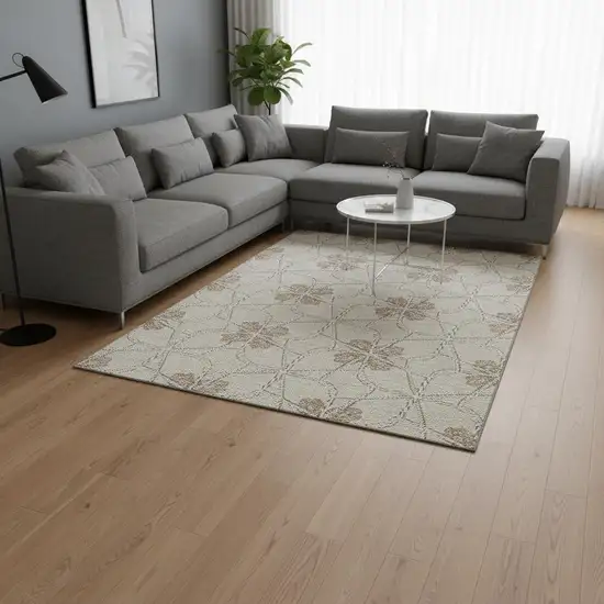 Beige Taupe And Gray Geometric Washable Area Rug With UV Protection Photo 2