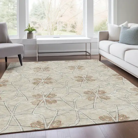 Beige Taupe And Gray Geometric Washable Area Rug With UV Protection Photo 5