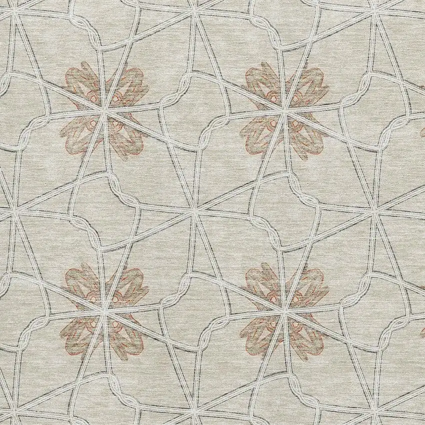 Beige Taupe And Gray Geometric Washable Area Rug With UV Protection Photo 3