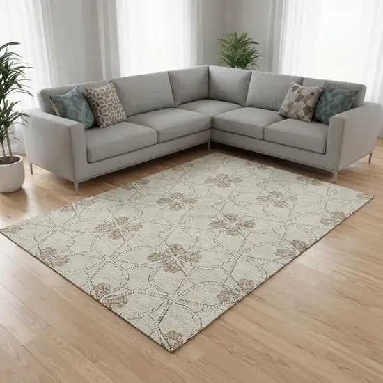 Beige Taupe And Gray Geometric Washable Area Rug With UV Protection Photo 2