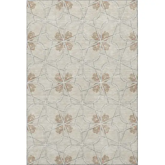 Beige Taupe And Gray Geometric Washable Area Rug With UV Protection Photo 2
