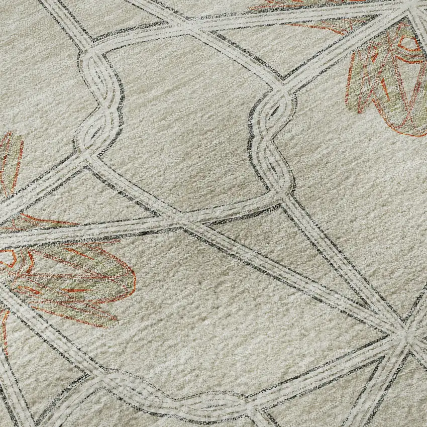 Beige Taupe And Gray Geometric Washable Area Rug With UV Protection Photo 8